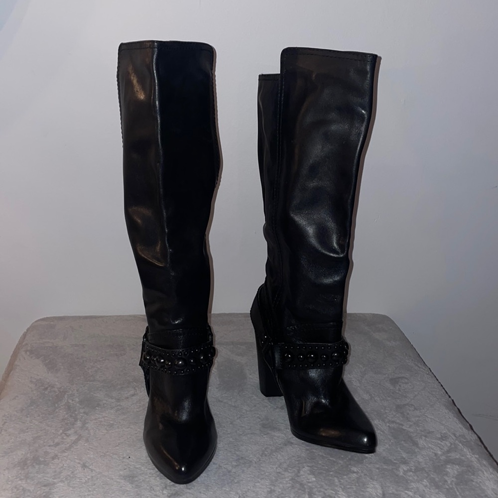 Knee-High High Heeled Studded Boots